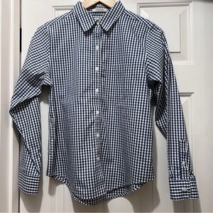 L.L. Bean Womens Navy White Gingham Wrinkle Free Button Up Oxford Shirt XS P